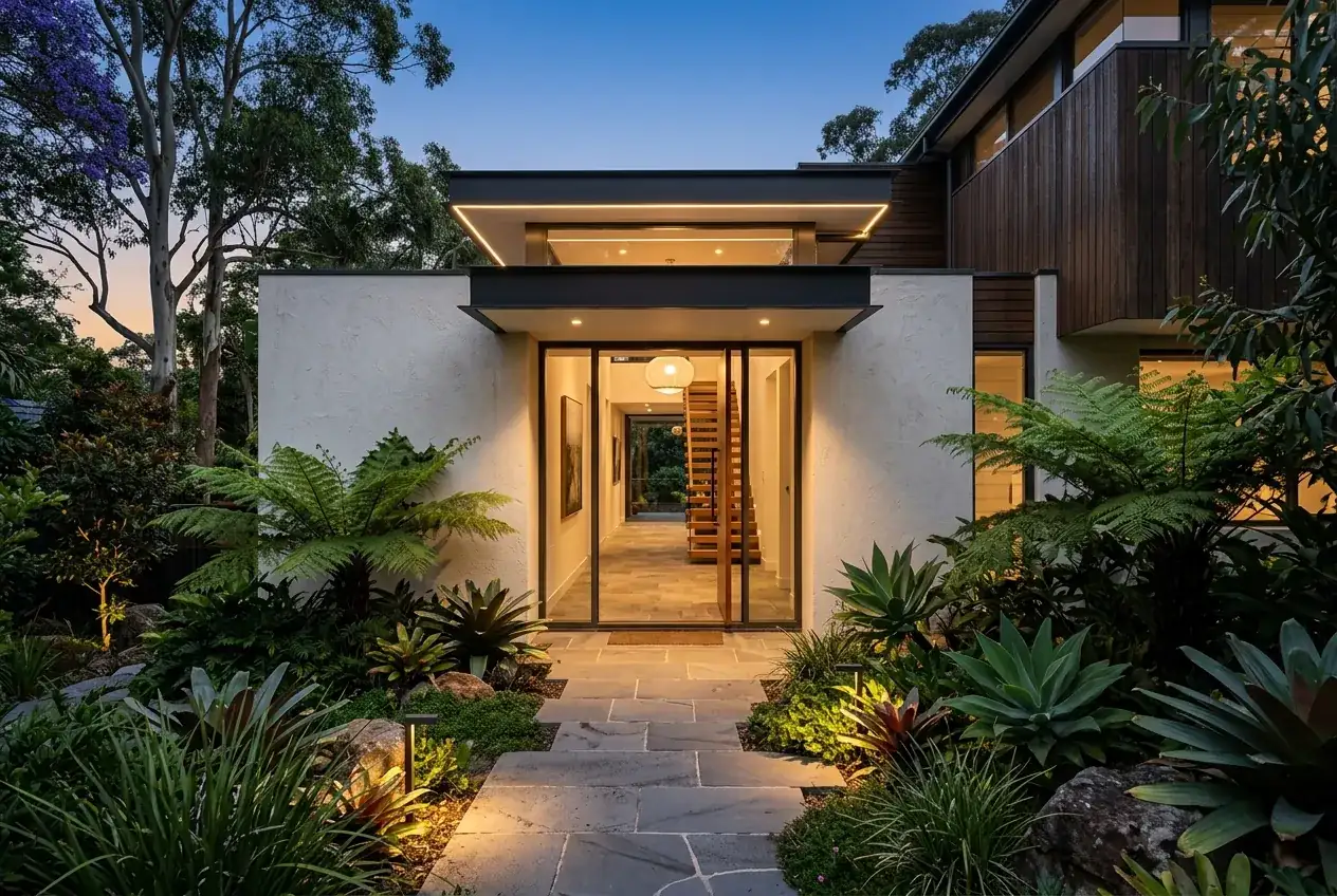 Entrance of a North Shore home at dusk